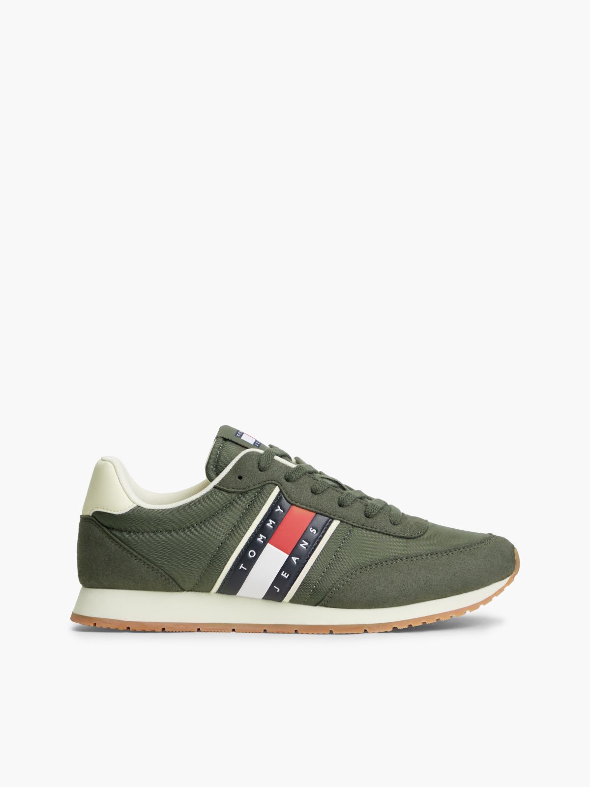 Logo Mixed Texture Trainers — Green