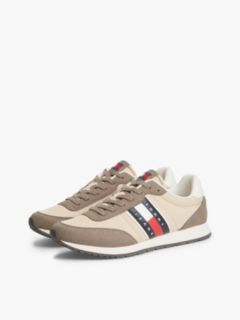 Logo Mixed Texture Trainers — Beige 2