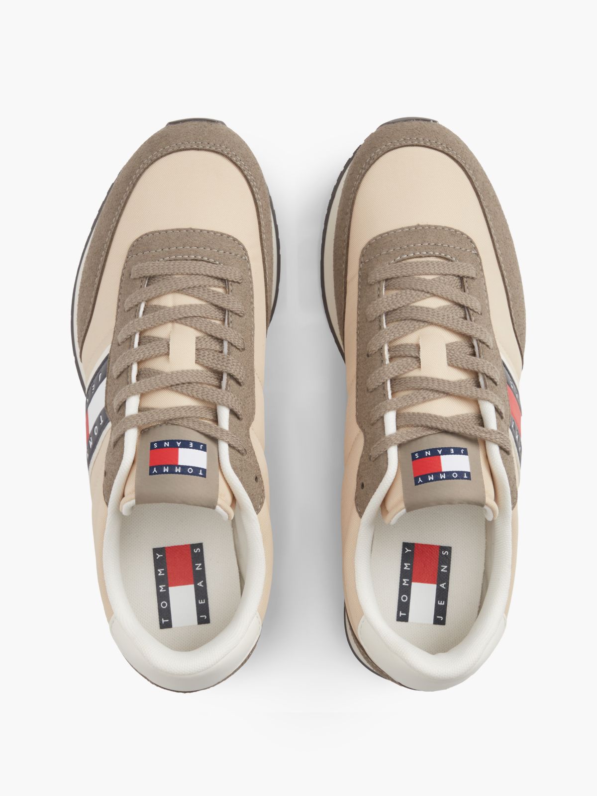 Logo Mixed Texture Trainers — Beige