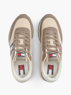 Logo Mixed Texture Trainers — Beige 3