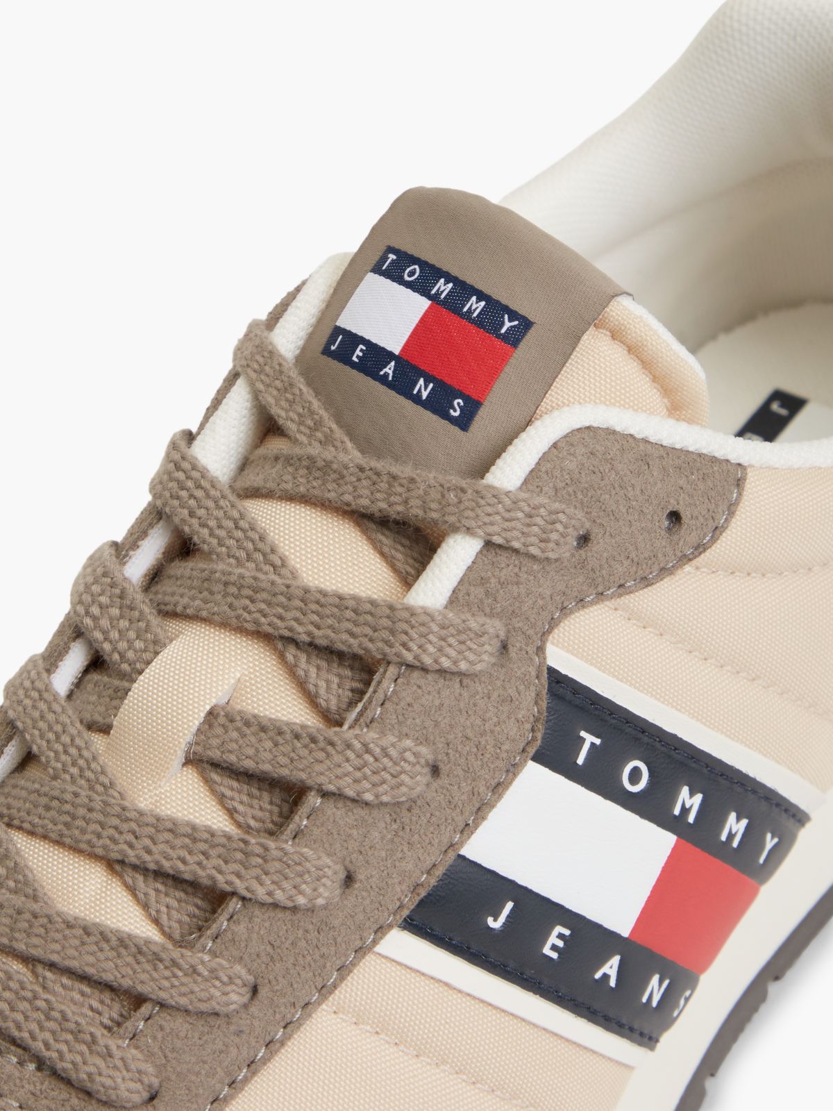 Logo Mixed Texture Trainers — Beige
