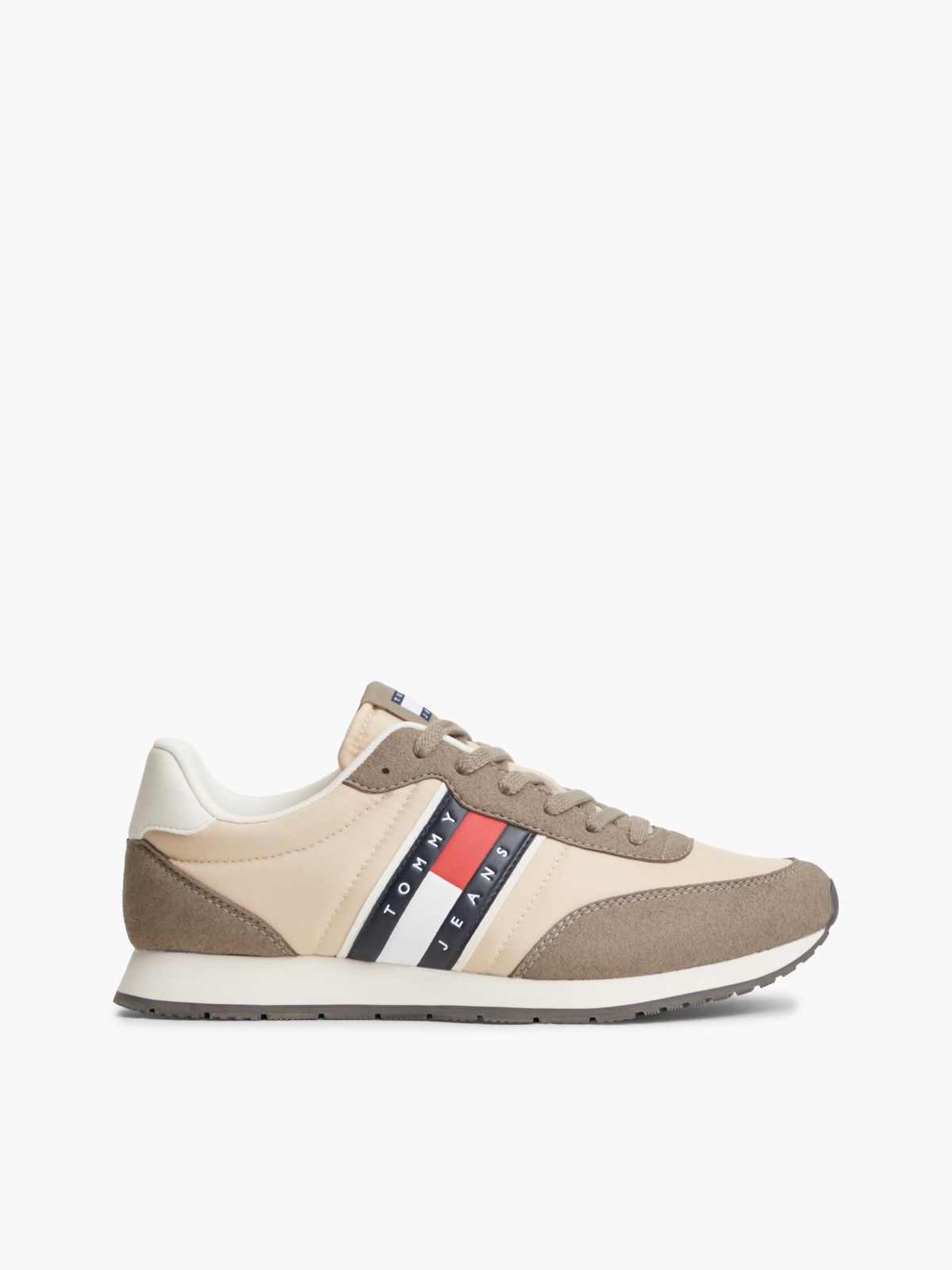 Logo Mixed Texture Trainers — Beige