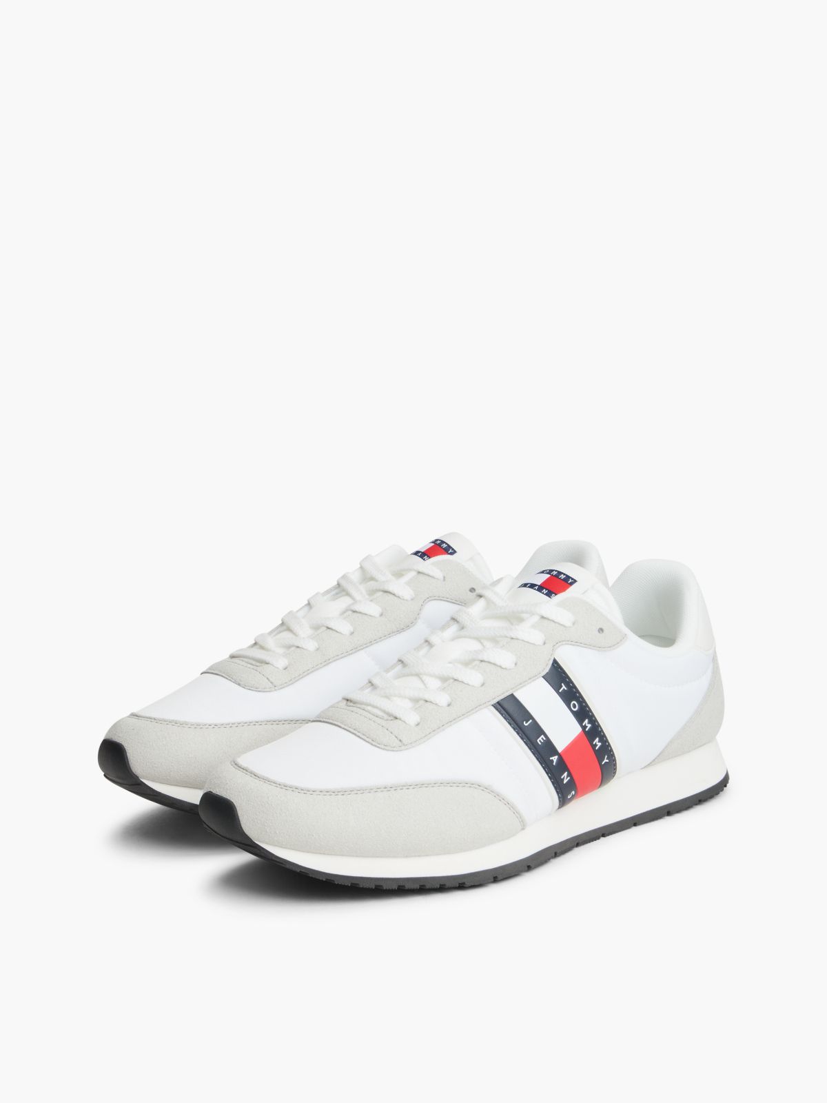 Logo Mixed Texture Trainers — White