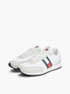 Logo Mixed Texture Trainers — White 2