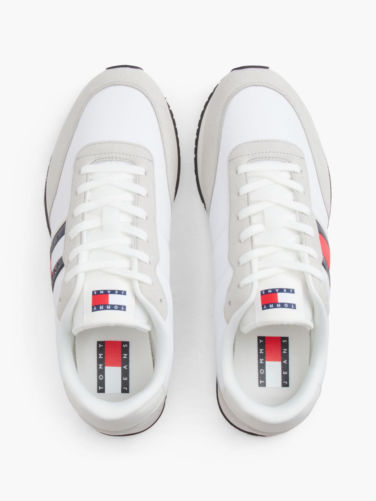 Logo Mixed Texture Trainers — White