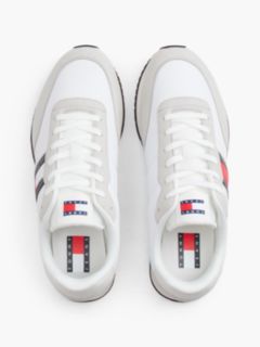 Logo Mixed Texture Trainers — White 3