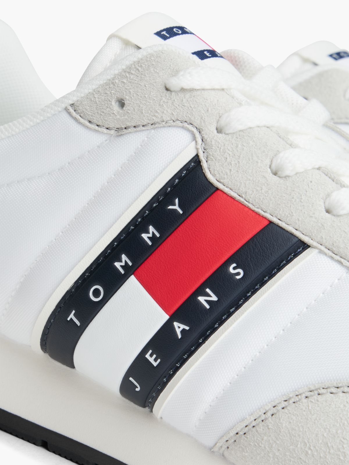 Logo Mixed Texture Trainers — White