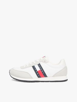 white mixed texture contrast heel trainers for men tommy jeans