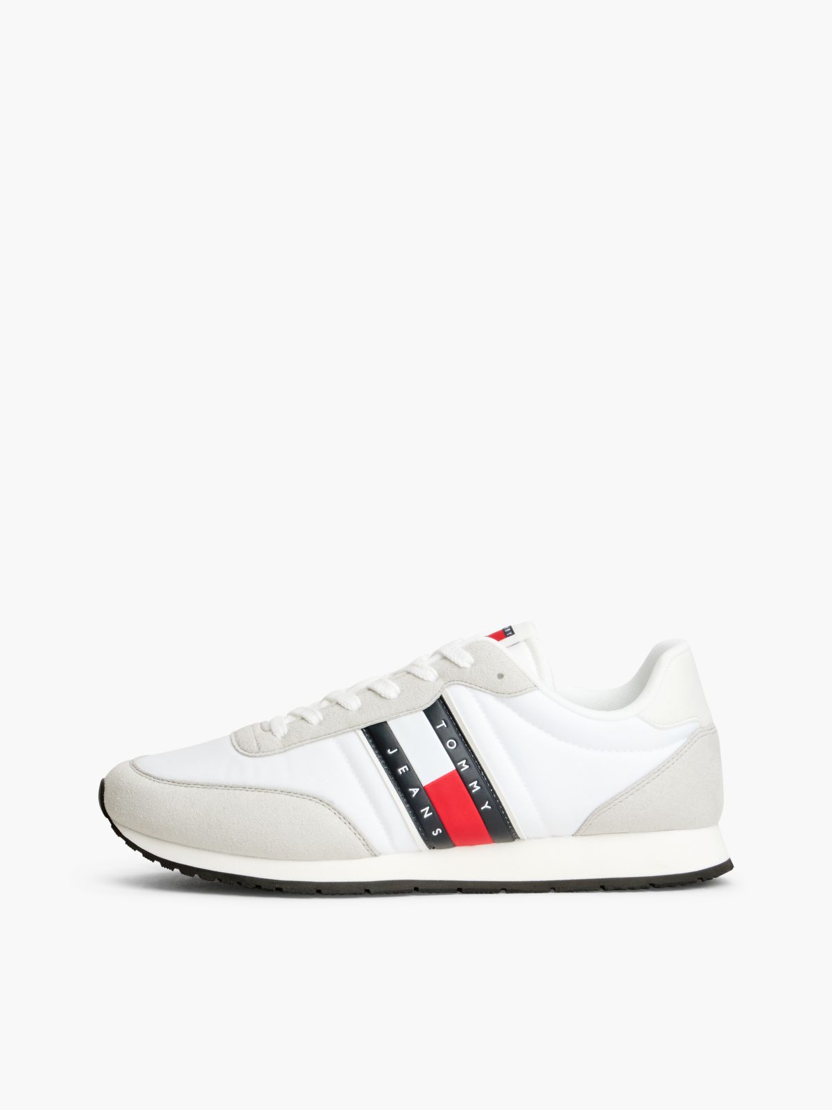 Logo Mixed Texture Trainers — White