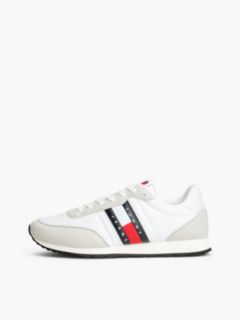 Logo Mixed Texture Trainers — White 7