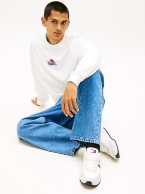 white mixed texture contrast heel trainers for men tommy jeans