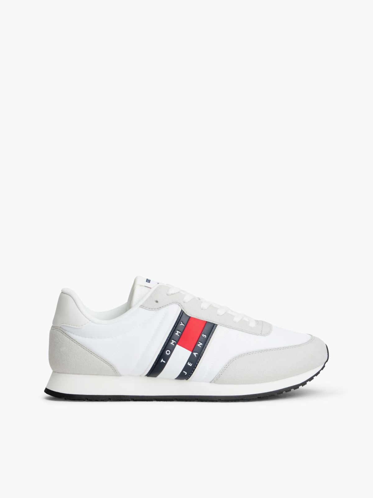 Logo Mixed Texture Trainers — White