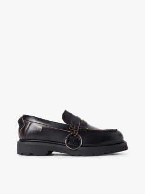 mocassins archive en cuir semelle crantée black pour hommes tommy jeans
