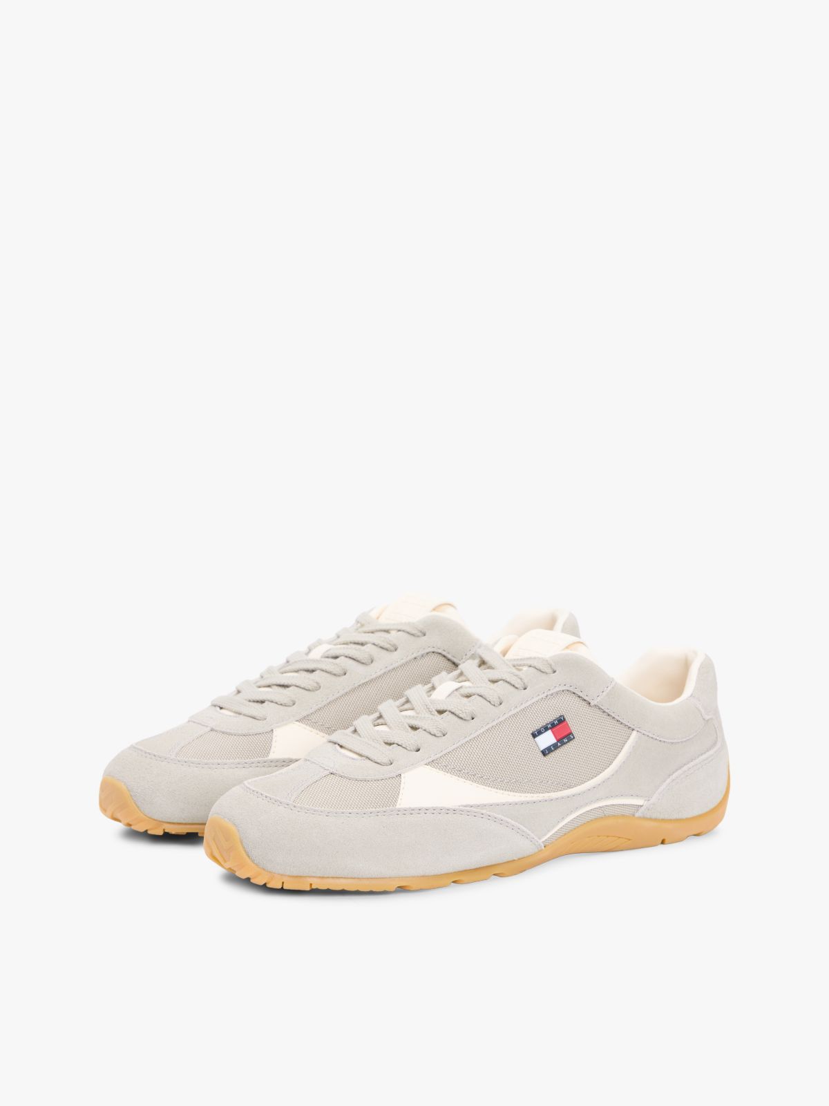 Suede Mixed Texture Archive Runner Trainers — Beige