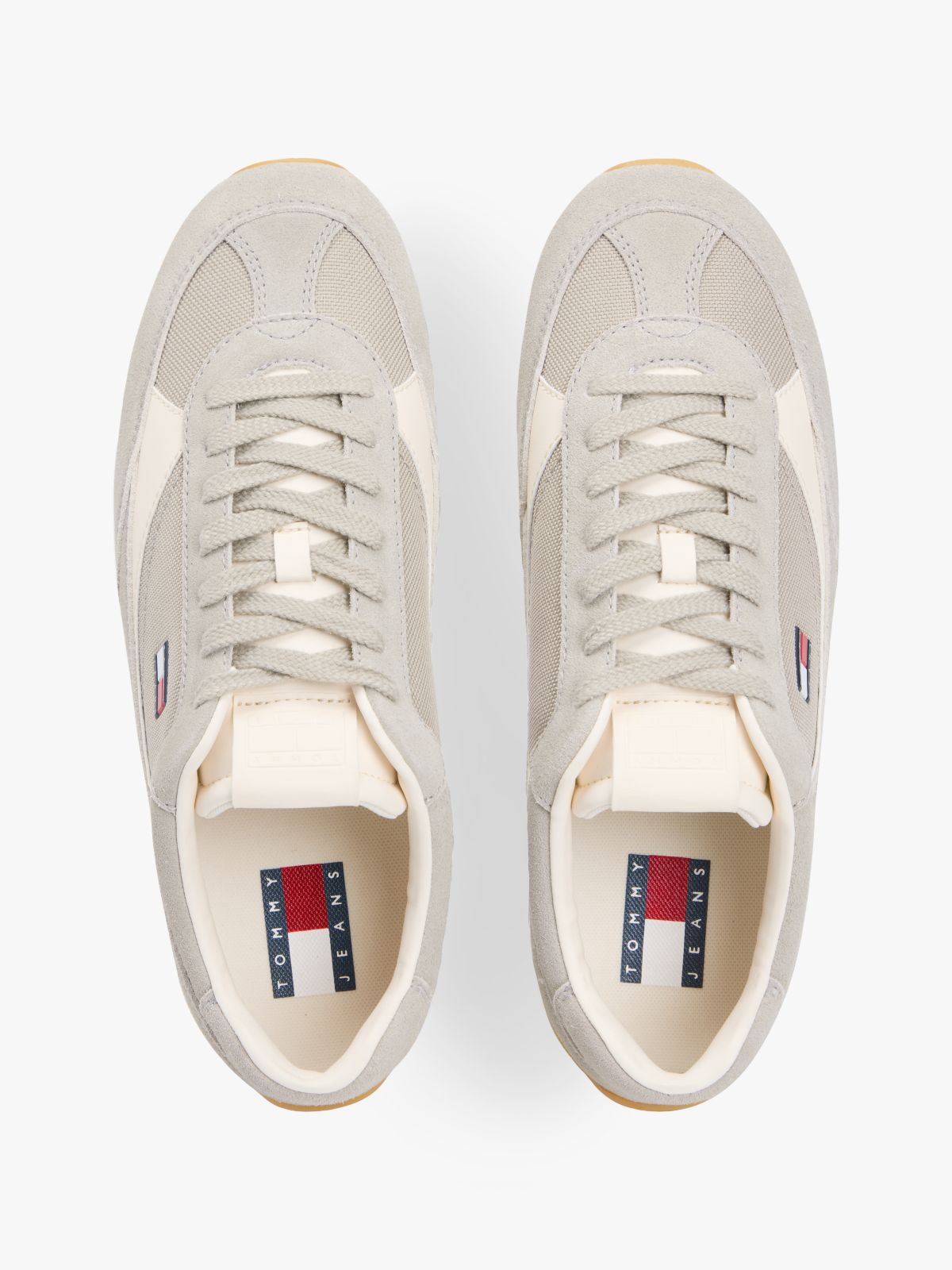 Suede Mixed Texture Archive Runner Trainers — Beige