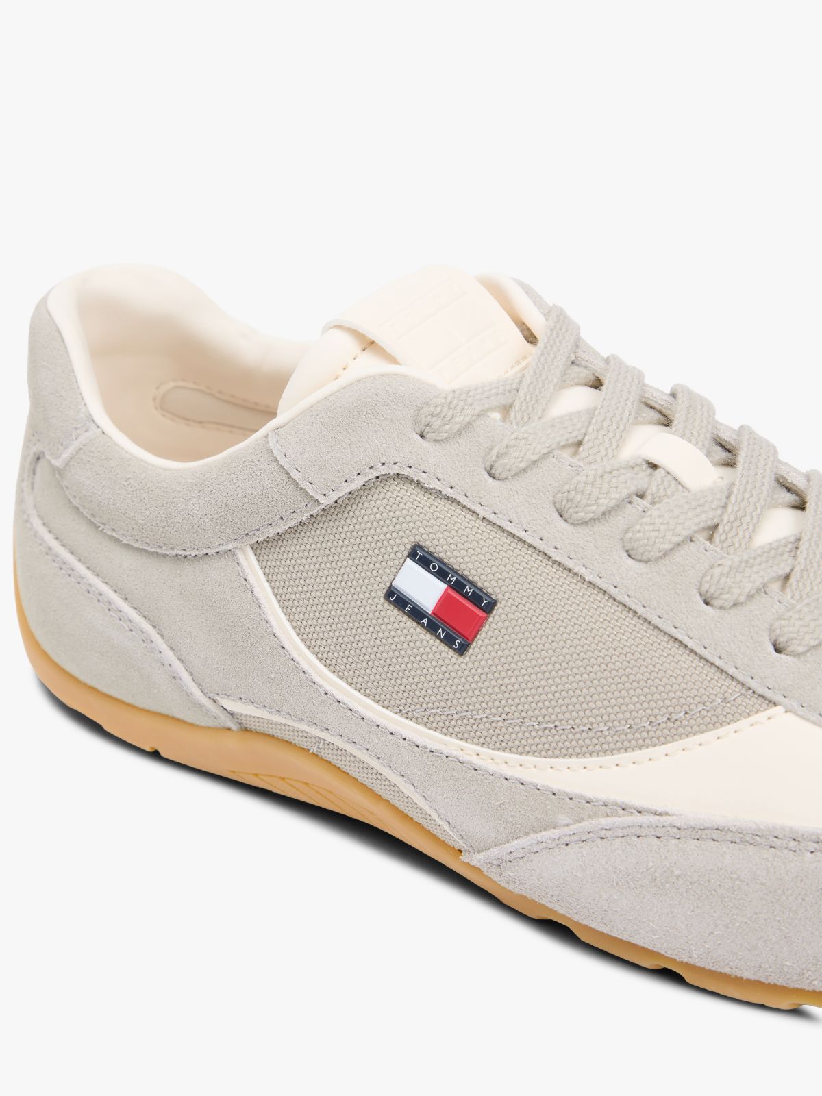 Suede Mixed Texture Archive Runner Trainers — Beige
