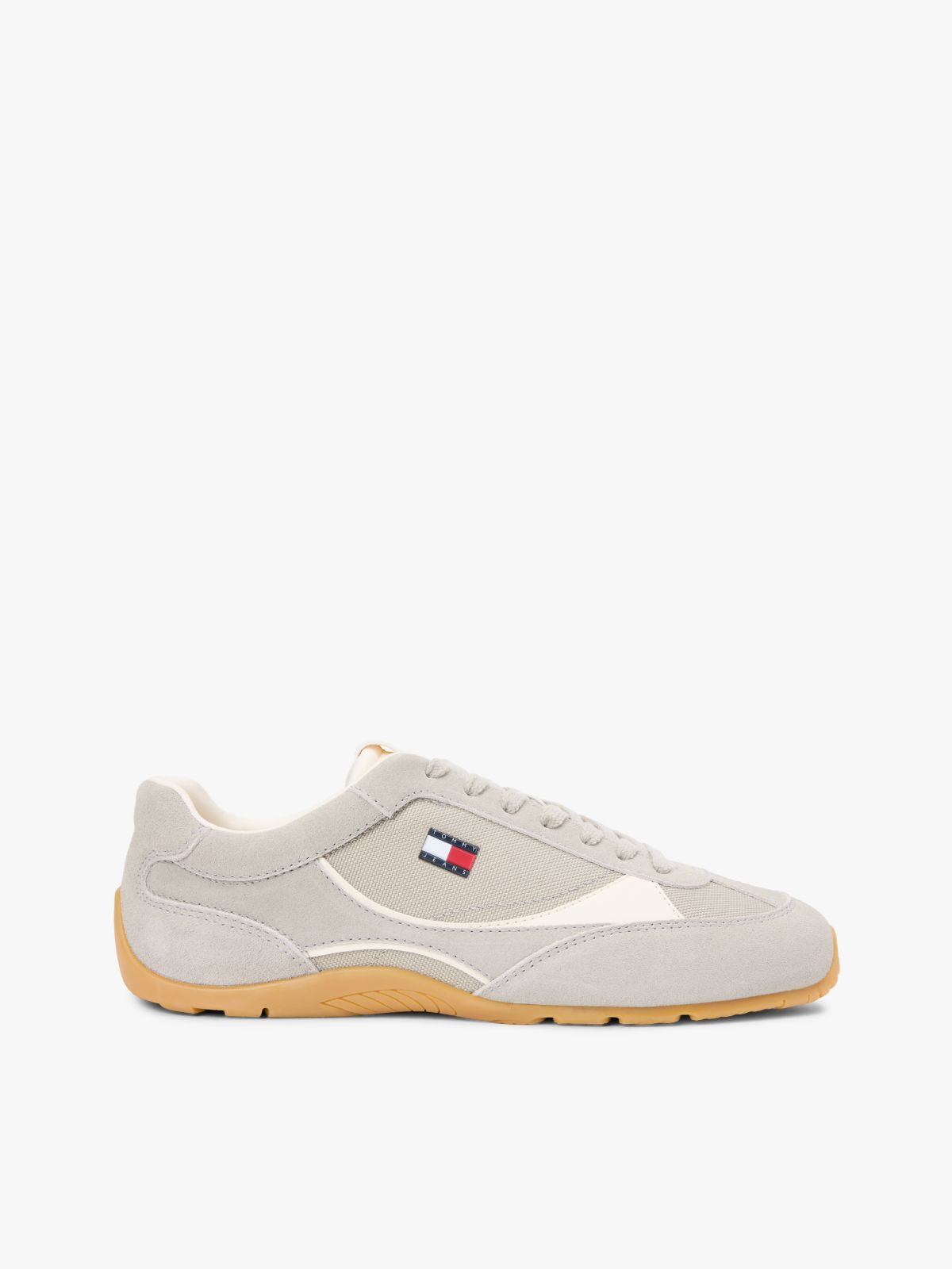 Suede Mixed Texture Archive Runner Trainers — Beige