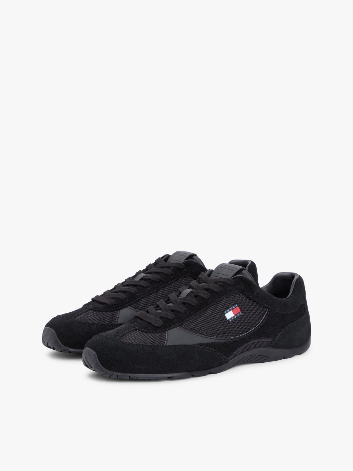Suede Mixed Texture Archive Runner Trainers — Black