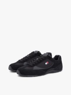 Suede Mixed Texture Archive Runner Trainers — Black 2