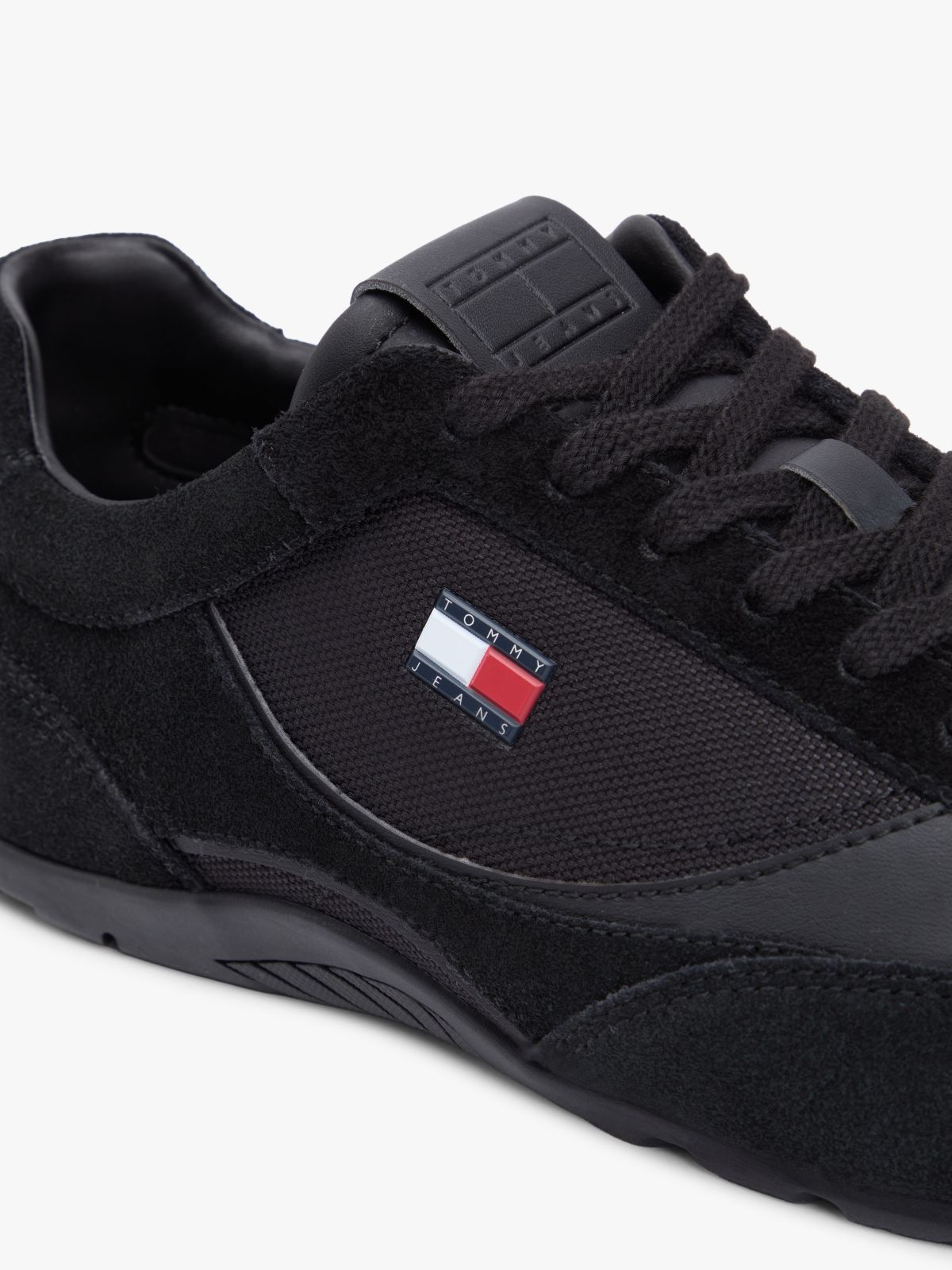Suede Mixed Texture Archive Runner Trainers — Black