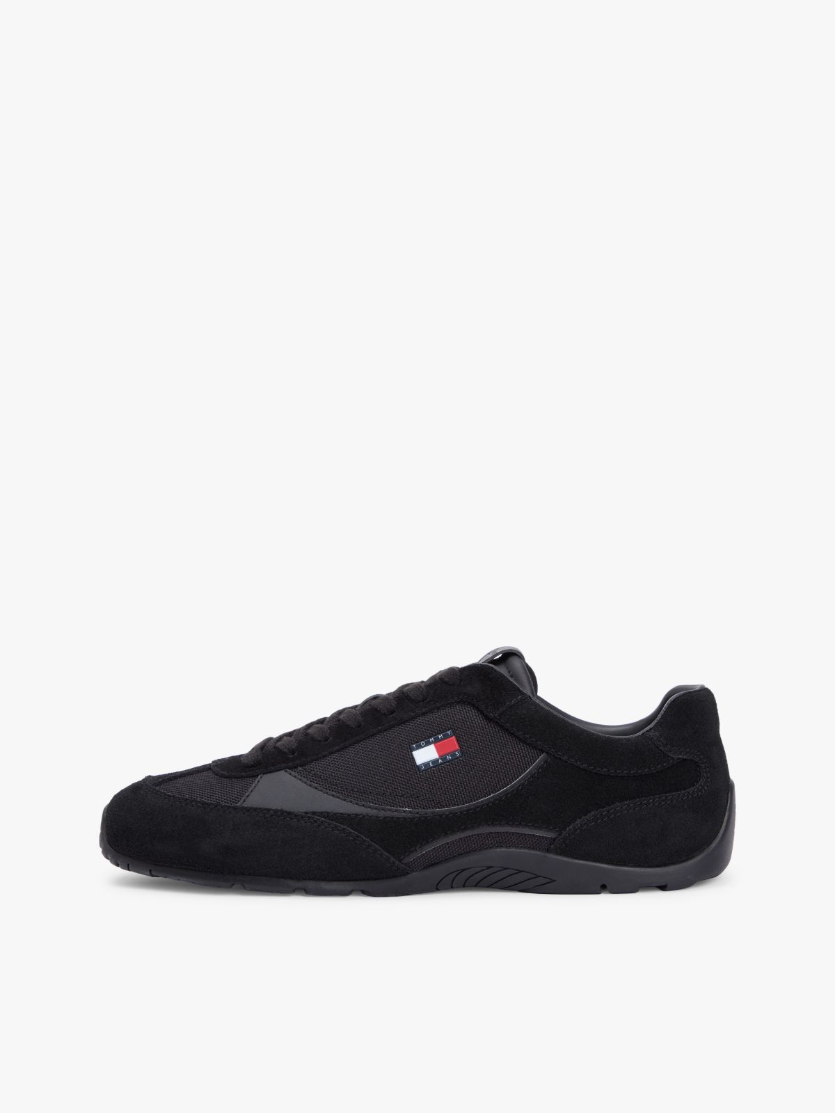Suede Mixed Texture Archive Runner Trainers — Black