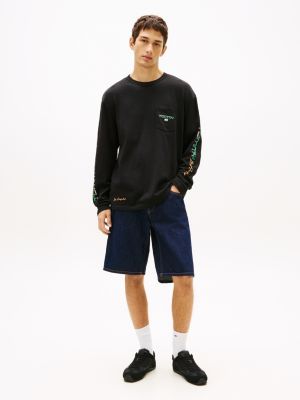 zwart archive sneaker met gemengde texturen voor heren - tommy jeans