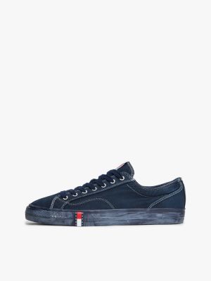 blue archive flag stripe washed canvas trainers for men tommy jeans