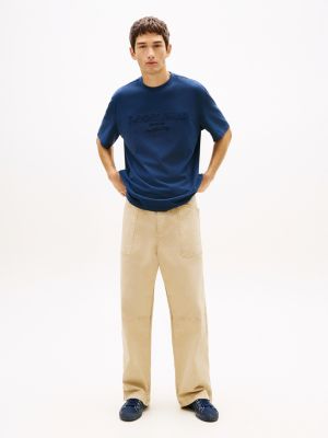 blue archive flag stripe washed canvas trainers for men tommy jeans