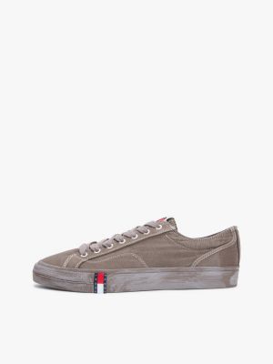 brown archive flag stripe washed canvas trainers for men tommy jeans