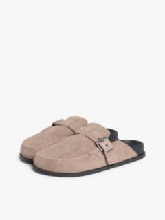 Textured Washed Suede Loafer Mules — Brown 2