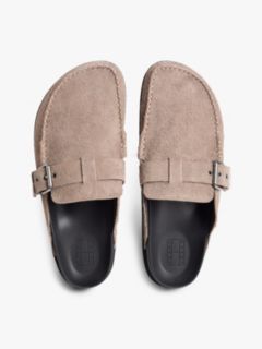 Textured Washed Suede Loafer Mules — Brown 3