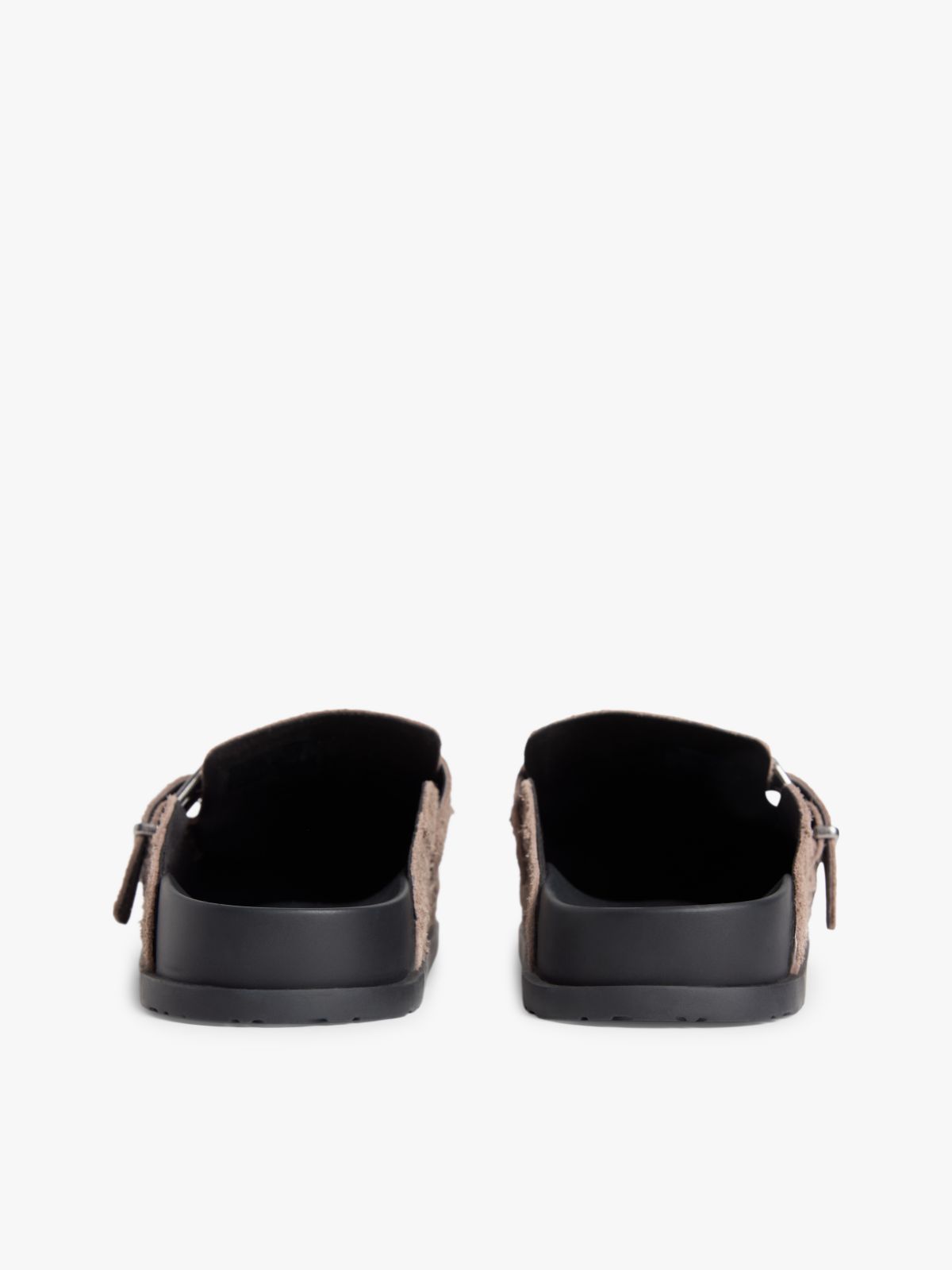 Textured Washed Suede Loafer Mules — Brown