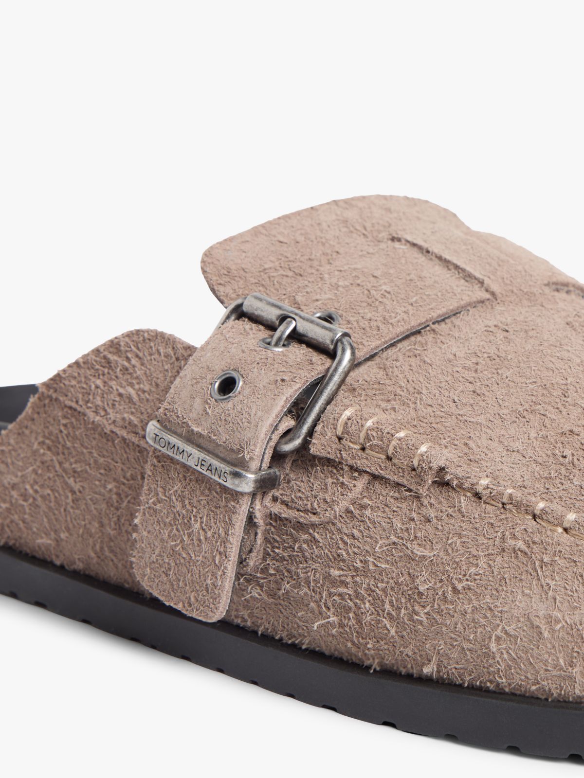 Textured Washed Suede Loafer Mules — Brown