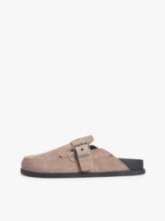 Textured Washed Suede Loafer Mules — Brown 7