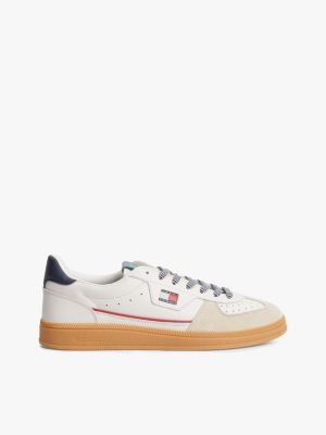 white the greenwich logo leather trainers for men tommy jeans
