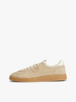 beige the greenwich metallic logo suede trainers for men tommy jeans