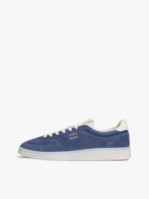 blue the greenwich metallic logo suede trainers for men tommy jeans