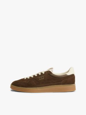 brown the greenwich metallic logo suede trainers for men tommy jeans