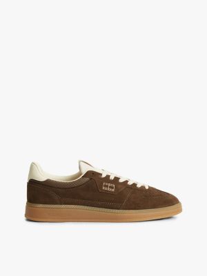 brown the greenwich metallic logo suede trainers for men tommy jeans