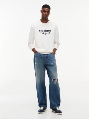 blue retro leather mixed texture serrated trainers for men tommy jeans
