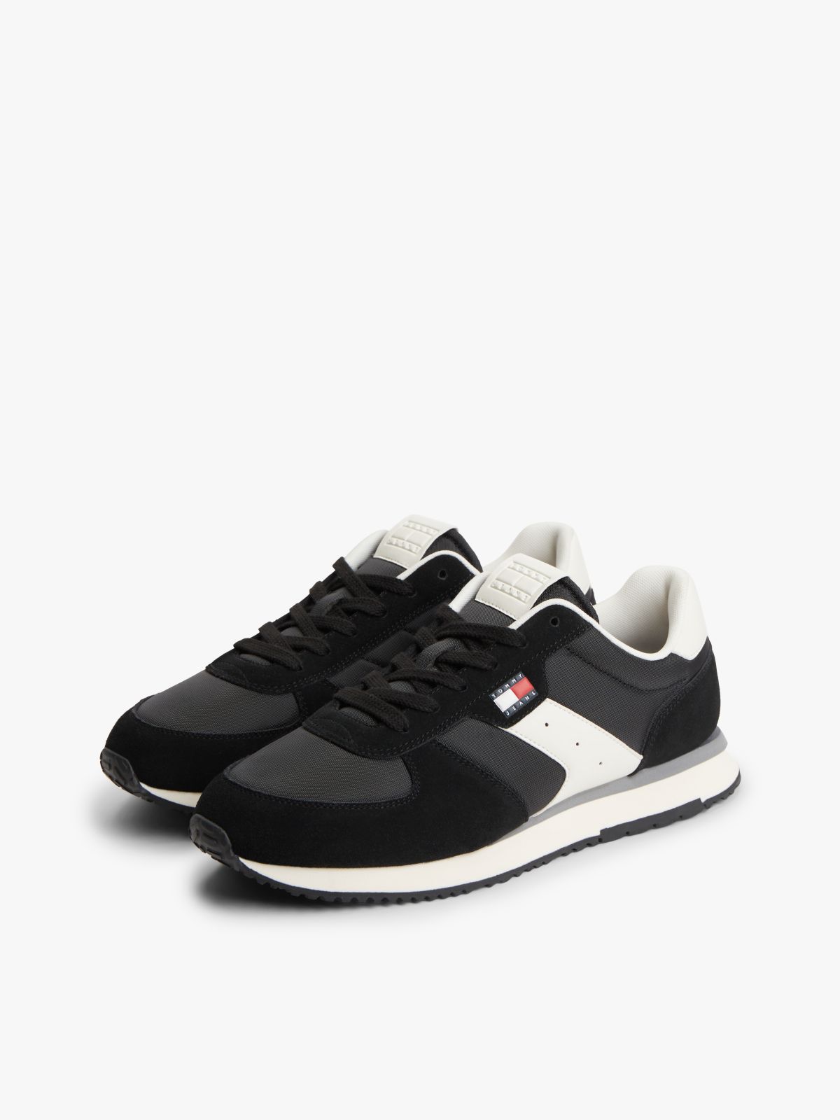 Suede Mixed Texture Trainers — Black
