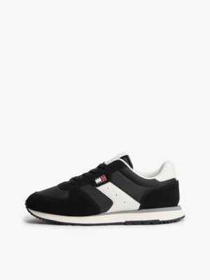 black suede mixed texture trainers for men tommy jeans