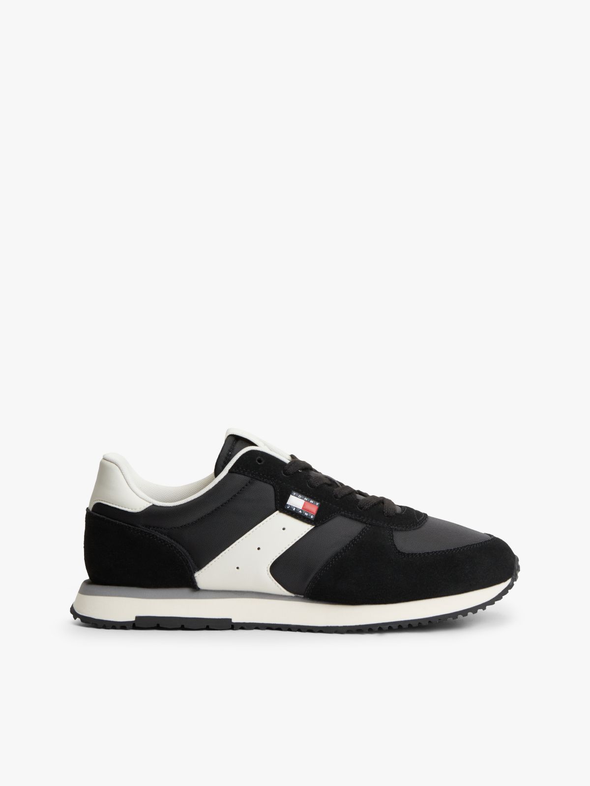 Suede Mixed Texture Trainers — Black