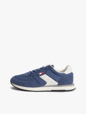 blue suede mixed texture trainers for men tommy jeans