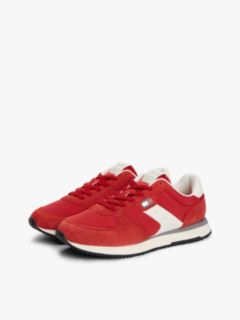 Suede Mixed Texture Trainers — Red 2