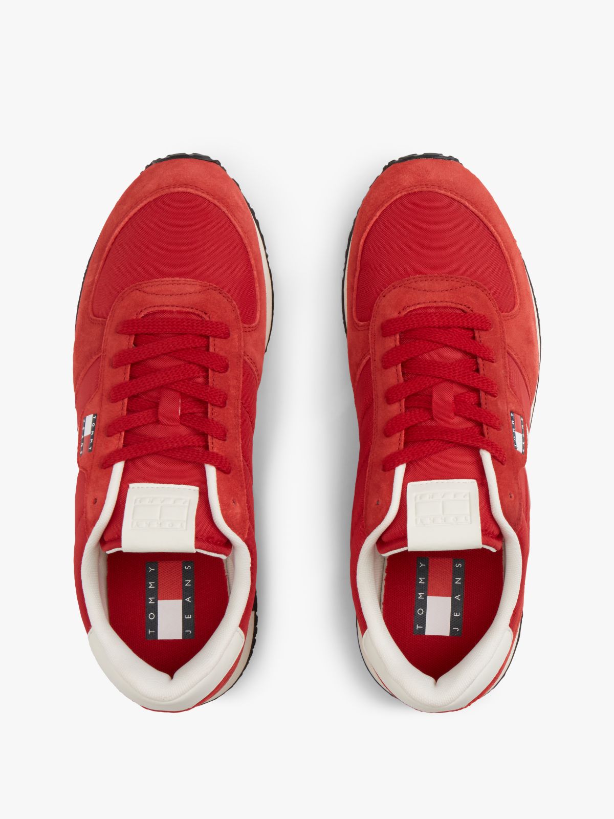 Suede Mixed Texture Trainers — Red