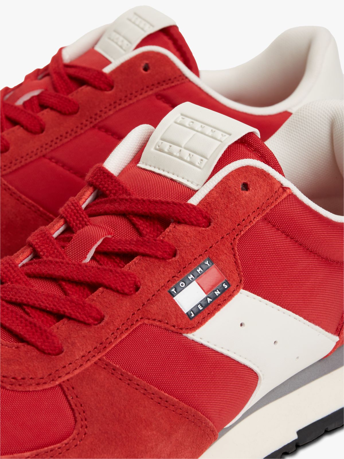 Suede Mixed Texture Trainers — Red