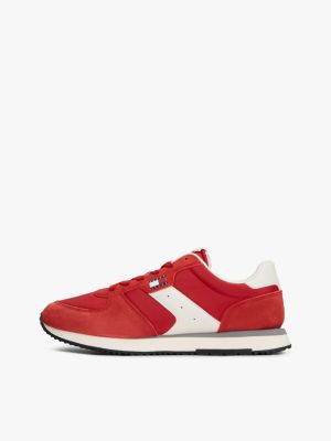 red suede mixed texture trainers for men tommy jeans