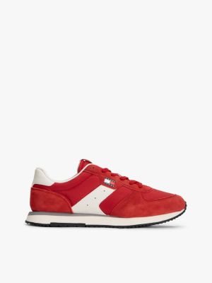 red suede mixed texture trainers for men tommy jeans