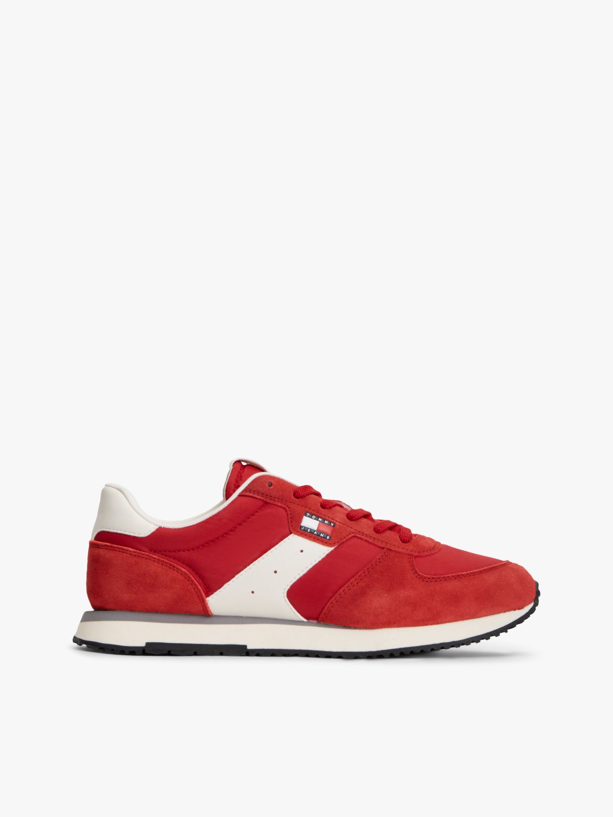 Suede Mixed Texture Trainers — Red